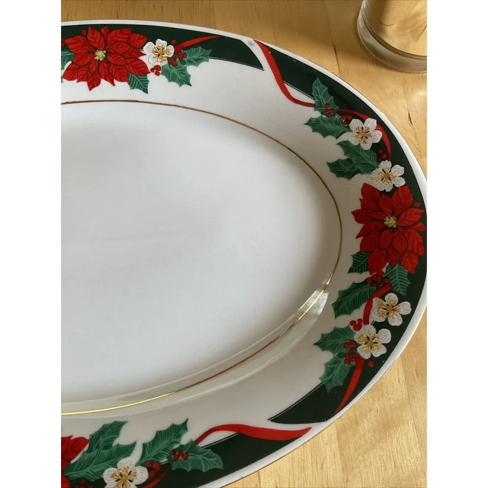 TIENSHAN Poinsetta Gold Trim Deck The Halls 14